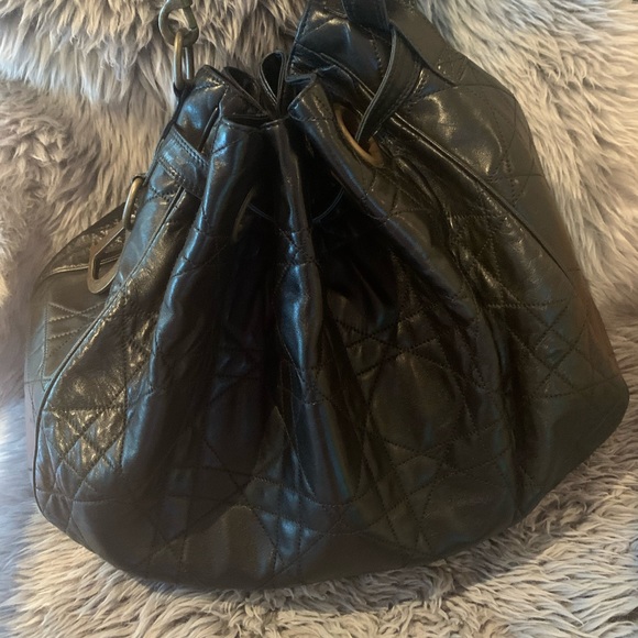 DIOR BLACK LAMBSKIN CANNAGE DRAWSTRING BAG - Picture 5 of 16